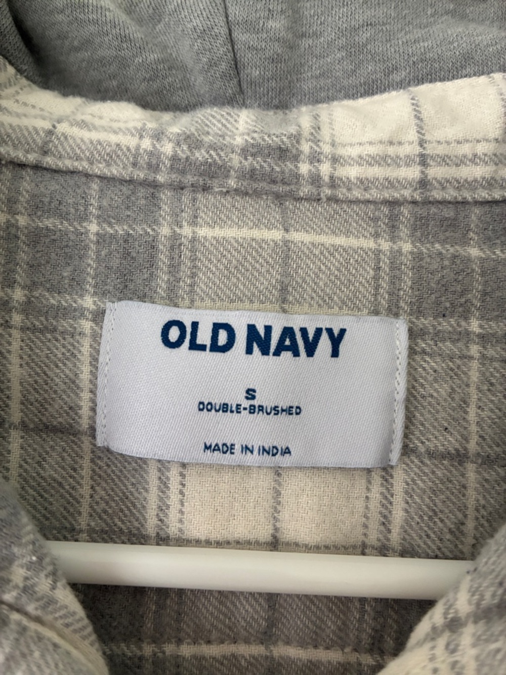 Old Navy Gray and Cream Plaid Hooded Shirt Men’s Small - Picture 2 of 3